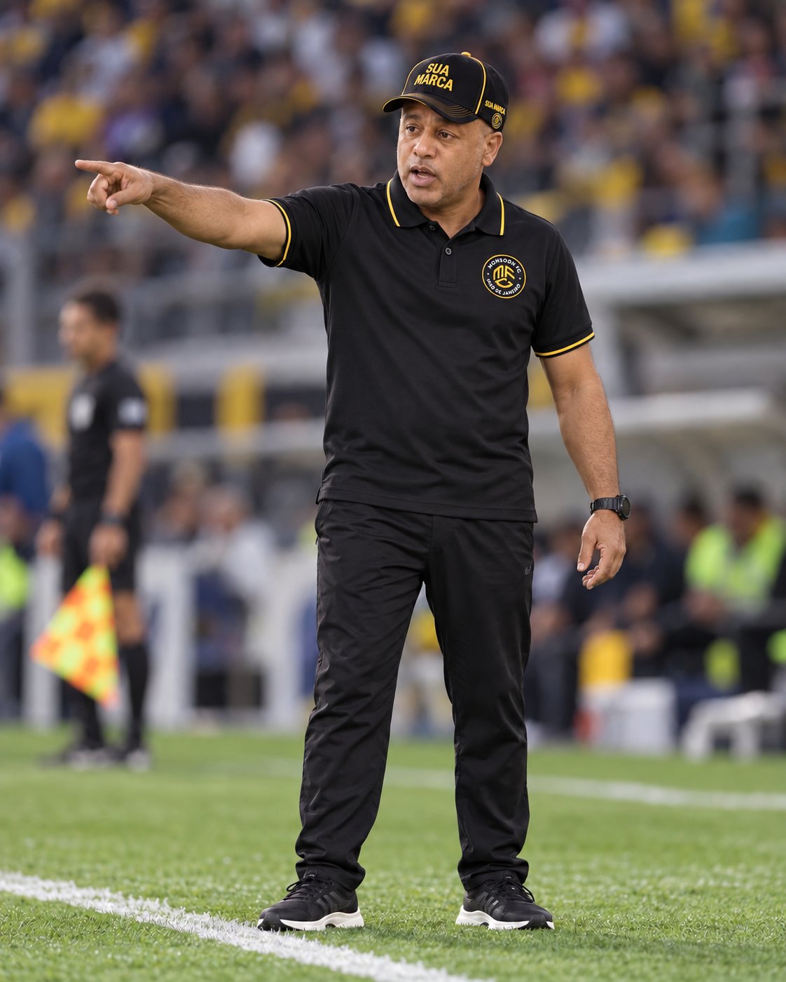 Treinador com o boné na beira do campo