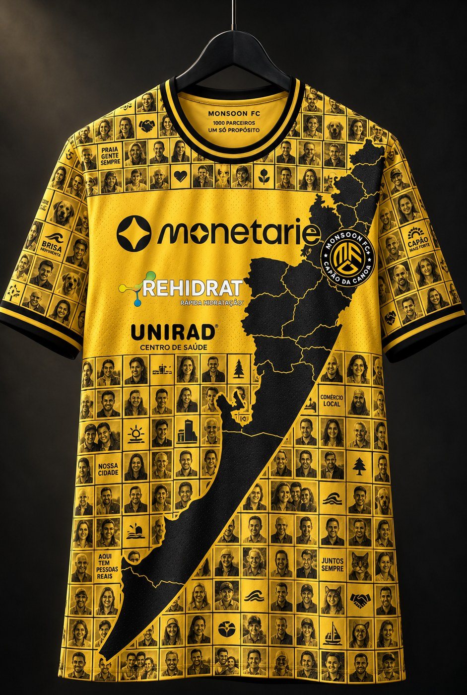 Simulação da camisa com marcas, rostos, famílias e pets